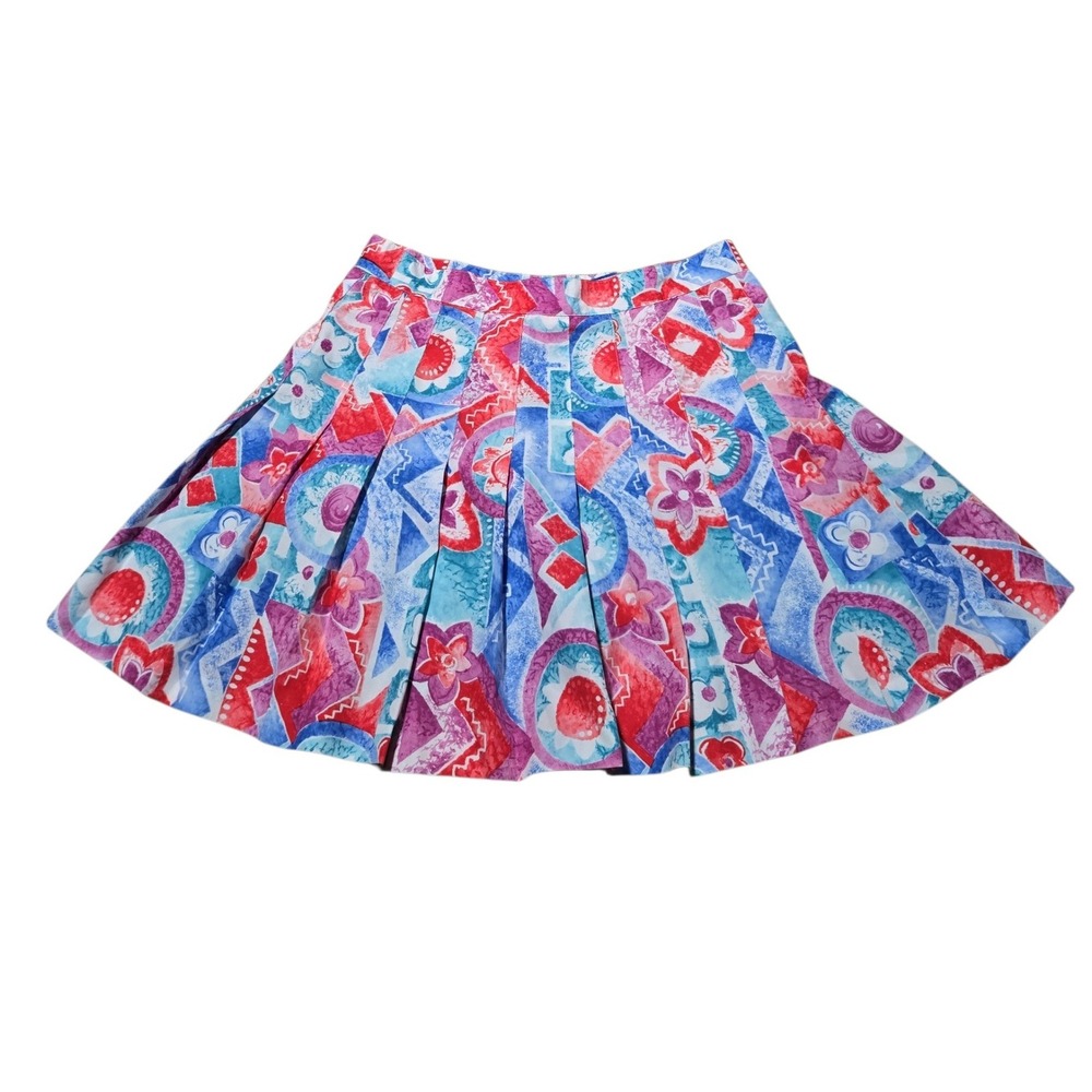 Tail Vintage Pleated Tennis Pickleball Skirt Abstract Floral Blue Pink Sz 12